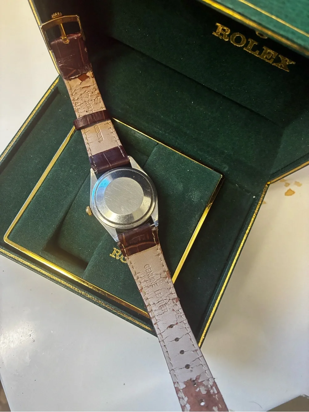 Rolex Oyster Perpetual 18k 35mm Blue Dial Fluted Bezel Watch 1005 W/Box